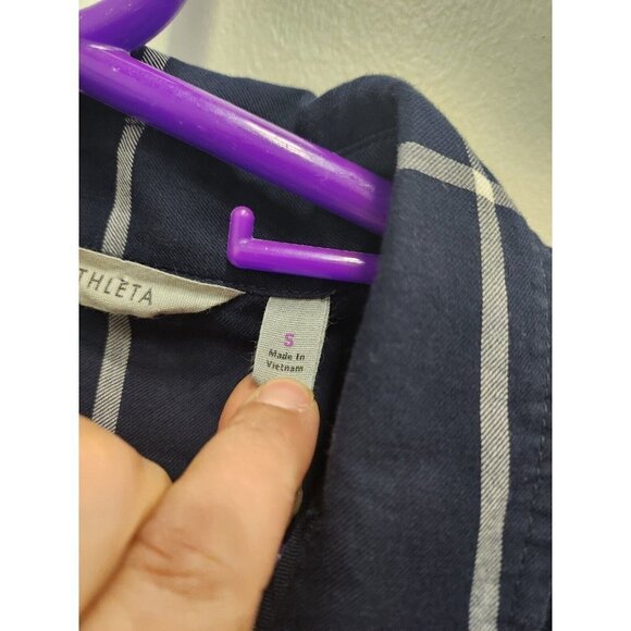 Athleta Womens Presidio Tunic Top Size Small Navy Windowpane 1/4 Button Cotton - Picture 4 of 9